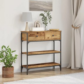 Konzol Asztal Régi Fa 72,5x25x75 cm Műanyag Fa és Acél