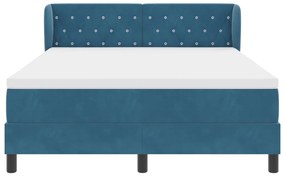 Box Spring ágy matraccal sötétkéken, 140x190 cm, bársony
