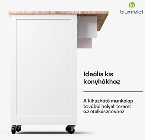 Blumfeldt Etsu, tálalókocsi, kihúzható munkalap, 2 fiók, 2 ajtó, 2 polc, görgők rögzítőfékkel, tárolóhely, egyszerű tisztítás