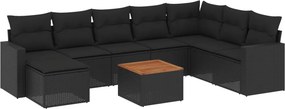 vidaXL 9 részes fekete polyrattan kerti ülőgarnitúra párnákkal