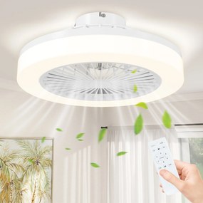 HOMCOM Mennyezeti Ventilátor Világítással és Távvezérléssel, Ø46 cm, 40W Dimmable LED Mennyezeti Fény, 6 sebesség, időzítő, fordítható DC motor, akril