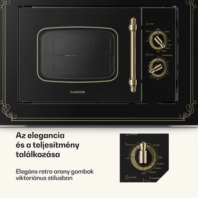 Klarstein Victoria 20, beépített mikrohullámú sütő, 20 l, 800 W, grill: 1000 W, fekete