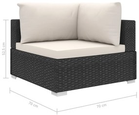 9-részes fekete polyrattan kerti bútorszett párnákkal