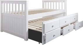 Ágy, pótággyal és ágyneműtartóval, kaucsukfa/fehér, AUSTIN NEW