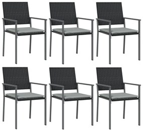 6 db fekete polyrattan kerti szék párnával 54x62,5x89 cm