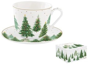 R2S.1478FTRE Porcelán reggelizőcsésze+alj 400ml, dobozban, Festive Trees