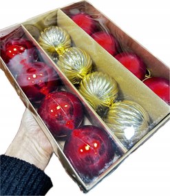 Piros és arany gömbök szett 12 db-os Műanyag