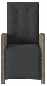 2 db szürke polyrattan dönthető kerti szék lábtartóval