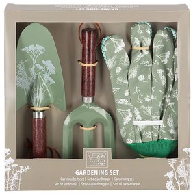 Mezei virág mintás kerti eszköz és kesztyű szett, zöld