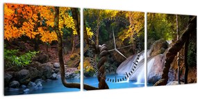 Kép - Vízesések Ázsiában (órával) (90x30 cm)