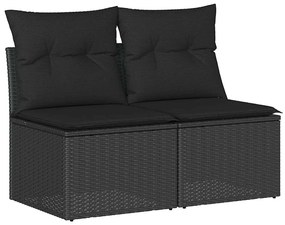 2 részes fekete polyrattan akácfa kerti ülőgarnitúra párnával