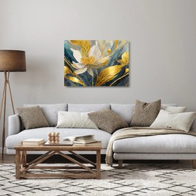 Üveg kép - Festmény arany virágok (70x50 cm)