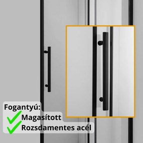 Stuxi Sydney Black 110 cm széles toló zuhanyajtó 6 mm vastag vízlepergető biztonsági üveggel, fekete elemekkel, 200 cm magas