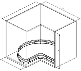 Konyhai fémrács, sarokszekrénybe, 3/4 kör kosár, 700mm átmérő, oszloppal, 350mm ajtókhoz, Sige Infinity Plus 363