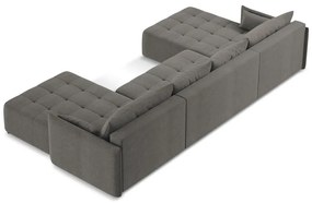 Sötétszürke kinyitható-tárolóhelyes (U alakú) sarokkanapé Moku – Makamii