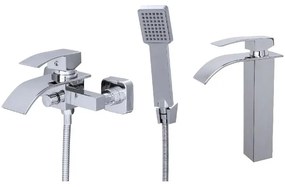 Gamma Elva Fürdőkádtöltő és Magasított Mosdó Csaptelep Szett - Vízesés vízsugarú, Króm