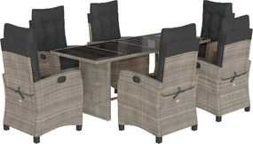 vidaXL 7 részes világosszürke polyrattan kerti étkezőszett párnával