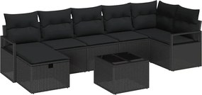 vidaXL Kanapé Szett párnával tárolóval 8 pcs Fekete polirattan