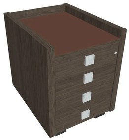 Verno mobil konténer 47 x 60 cm üveggel, 4 fiók, antracit tölgy / barna