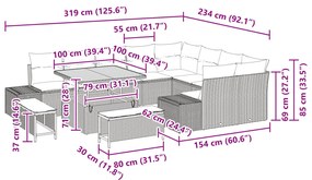 12 Részes Kerti Kanapé Szett Párnákkal Szürke Poli Rattan Akácia