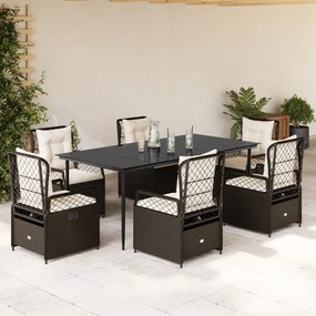 7 részes barna polyrattan kerti étkezőgarnitúra párnával