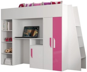 Kombinált gyerekágy 90 cm Puro 15 (matt fehér + fényes fehér + fényes rózsaszín). 1087095