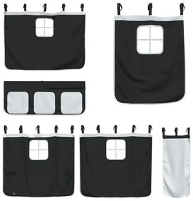 fehér-fekete emeletes ágy csúszdával és függönnyel 80 x 200 cm