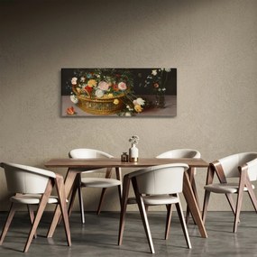 Kép - Jan Brueghel the Elder, Flowers in a Basket and a Vase, reprodukciók (120x50 cm)