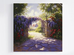 Vászonkép Canvas Falu Virágzó Glicinia Wisteria Rózsa Kapu 40x40