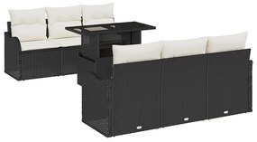 Kerti Kanapé Szett 7 pcs Fekete 100 x 55 x 73 cm Poli rattan