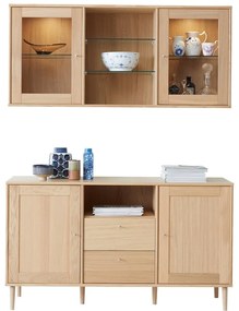Fali tálalószekrény világítással és komód szett tölgyfa dekorral 133x136 cm Mistral - Hammel Furniture