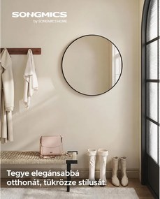 Modern fali tükör, kerek tükör, 61 cm átmérő, fekete