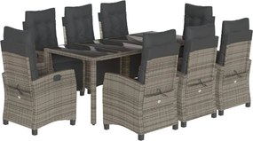 vidaXL 9 részes szürke polyrattan kerti étkezőgarnitúra párnával