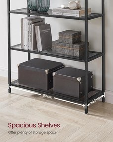 Üvegpolc, 5 szintes polc, íves kialakítással, 30,2 x 83 x 183,5 cm, fekete-szürke
