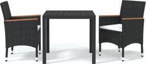 vidaXL 3 részes fekete polyrattan kerti étkezőgarnitúra párnákkal