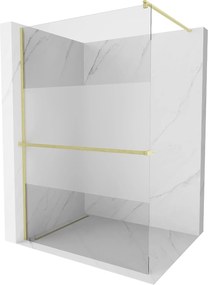 Mexen Kioto+, Walk-In zuhany paraván polccal és akasztóval 140 x 200 cm, 8 mm átlátszó matt üveg, arany matt profil, 800-140-121-55-35