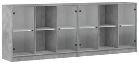 betonszürke szerelt fa könyvespolc ajtókkal 204x37x75 cm