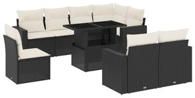 9 részes fekete polyrattan kerti ülőgarnitúra párnákkal