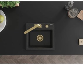 Mexen Milo, 1 kamrás gránit mosogató 435x410x171 mm és Rita arany csaptelep, fekete-ezüst metál, 6505-73-670300-50