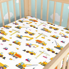 Goldea gyermek körgumis pamut lepedő kiságyba - teherautók és kotrógépek 70 x 140 cm