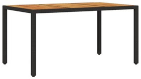 fekete polyrattan kerti asztal akácfa lappal 150 x 90 x 75 cm