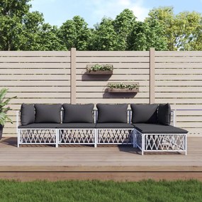 vidaXL 5 részes fehér acél kerti ülőgarnitúra párnákkal