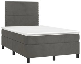 sötétszürke bársony rugós és LED-es ágy matraccal 120x190 cm