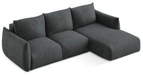 Sötétszürke zsenília kinyitható sarokkanapé (jobb oldali-heverő résszel) Leila – Makamii