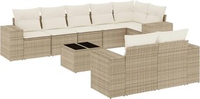 vidaXL 9 részes bézs polyrattan kerti ülőgarnitúra párnákkal