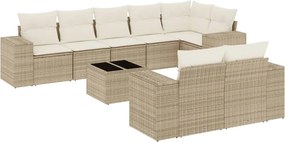 vidaXL 9 részes bézs polyrattan kerti ülőgarnitúra párnákkal