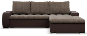 Toronto sarokkanapé, 2 ágyneműtartóval, fonott + műbőr, jobboldali, barna