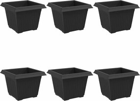 vidaXL Négyzet Virágcserép 6 pcs Fekete 23 x 23 x 17,5 cm Műanyag