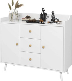 HOMCOM Modern Nappali Tálca Konyhai Tálca 2 Ajtóval, 3 Fiókkal és Fenyőfa Lábakkal Étkezőbe, Előszobába vagy Hálószobába 90x32x80 cm Fehér | Aosom