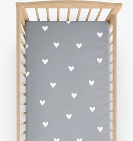 Goldea gyermek körgumis pamut lepedő kiságyba - szívecskék, szürke alapon 60 x 120 cm